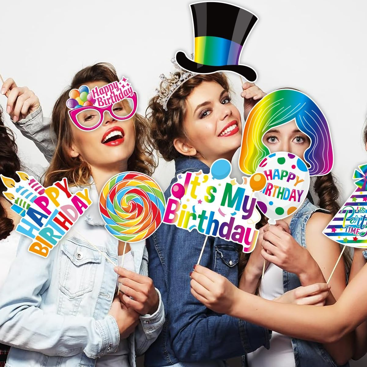 Buziba 30Pcs Birthday Photo Booth Props Kit Happy Birthday Party Favors Funny Birthday Party Supplies Decoration for Men and Women image number 4