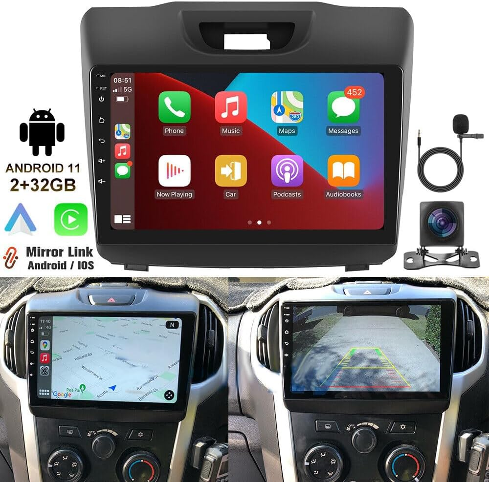 Car Stereo Compatible for Holden Colorado RG 2013-2016 Double DIN Car Stereo Radio 2+32G 9" Touch Screen Radio Wireless Carplay Android Auto Bluetooth Wifi FM GPS AHD Camera image number 4