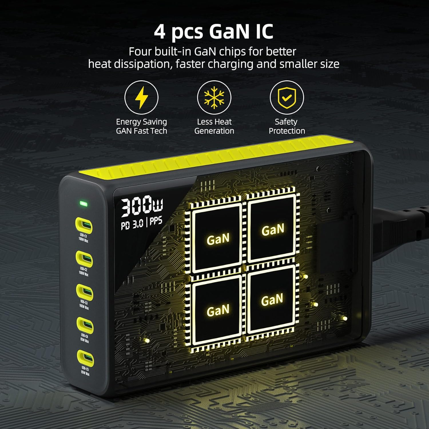 HUNDA 300W USB C Charger, 5 Ports Gan PD 3.0 Laptop Charging Station 100W Fast Charger Block for Macbook Pro/Air,Iphone 16 Pro Max/15, Ipad Pro, Galaxy S24 Ultra,Pixel 9 Pro,Hp,Dell,Tablets,Phones image number 2