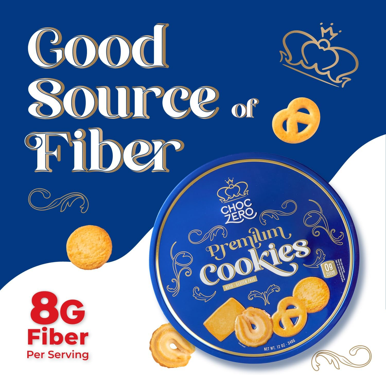 Choczero - Keto Butter Cookies - Danish Sugar Free Cookies, Large Gift Tin, Gluten Free, Low Carb (1 Can, image number 2