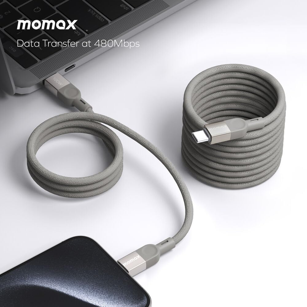 Momax Mag Link 100W USB-C Cable - 1M - Titanium PD Fast Charging - Magnetic - Durable Triple Braided Nylon - Supports Iphone / / Google/Oppo/Oneplus [DC35L] image number 3