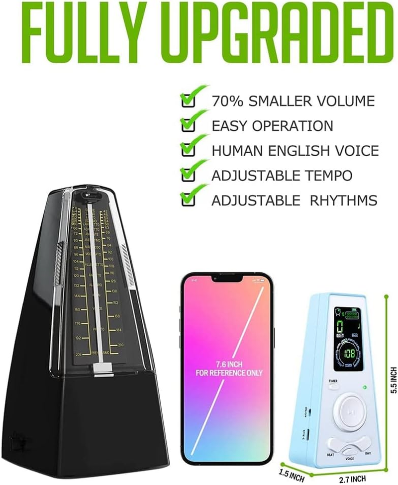 Domoi Electronic Metronome Digital Metronome Universal Metronome for Piano Metronome for Guitar Violin Drum,Black image number 5
