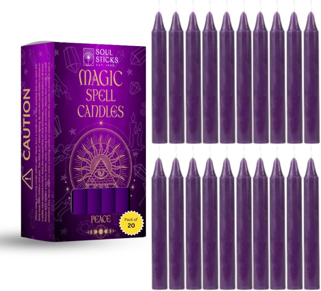 Soul Sticks Peace Magic Spell Chime Taper Candles 20 Pack - Ideal for Altar, Rituals, Ceremonies, Meditation Purple Candle for Witchcraft Supplies, Wiccan, Unscented Candles Clearance image number 4