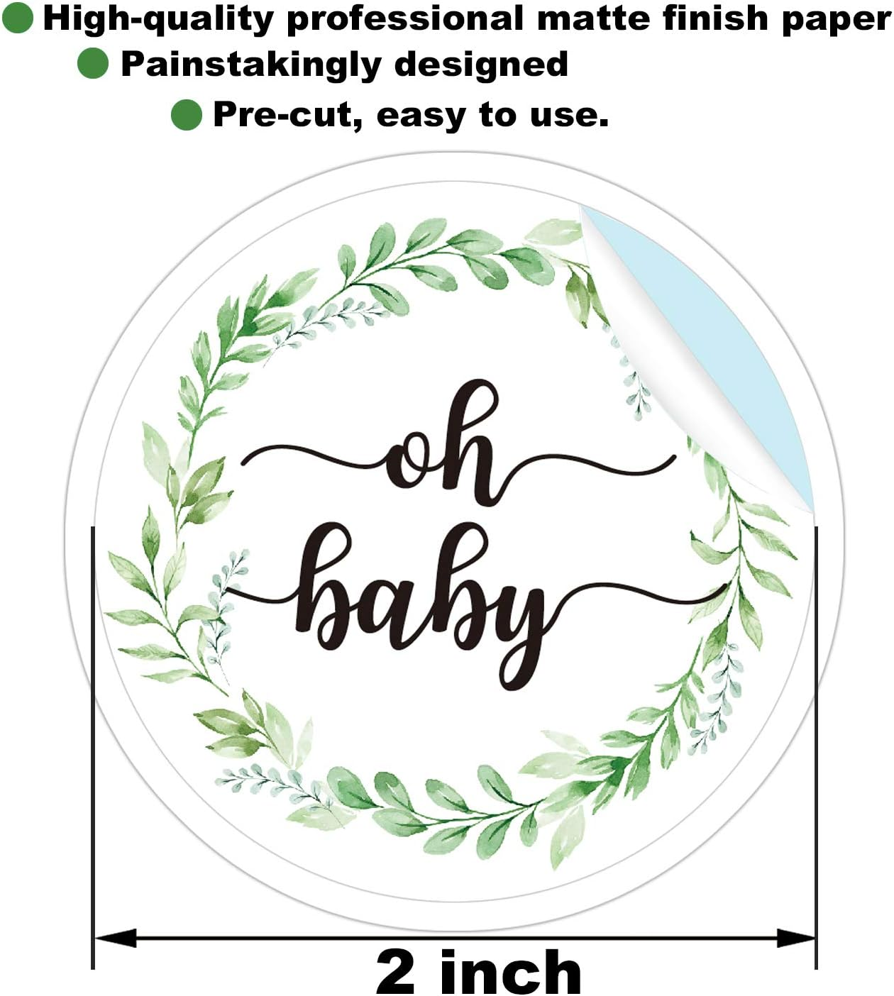 50 Pcs Greenery Baby Shower Thank You Labels, 2 Inch Oh Baby Stickers, Baby Gender Neutral Stickers, Baby Shower Favor Stickers, Thank You Stickers.