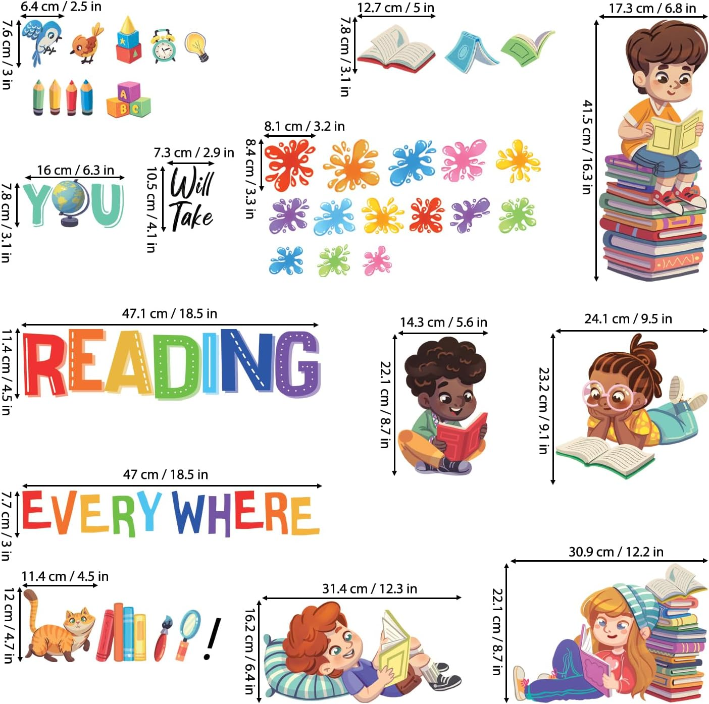 DECOWALL SG2-2404 Kids Reading Corner Wall Stickers Decals Reading Room ABC D&eacute;cor Classroom Playroom Library Nursery Peel and Stick Removable Baby Boys Girls Decorations School Inspirational image number 4