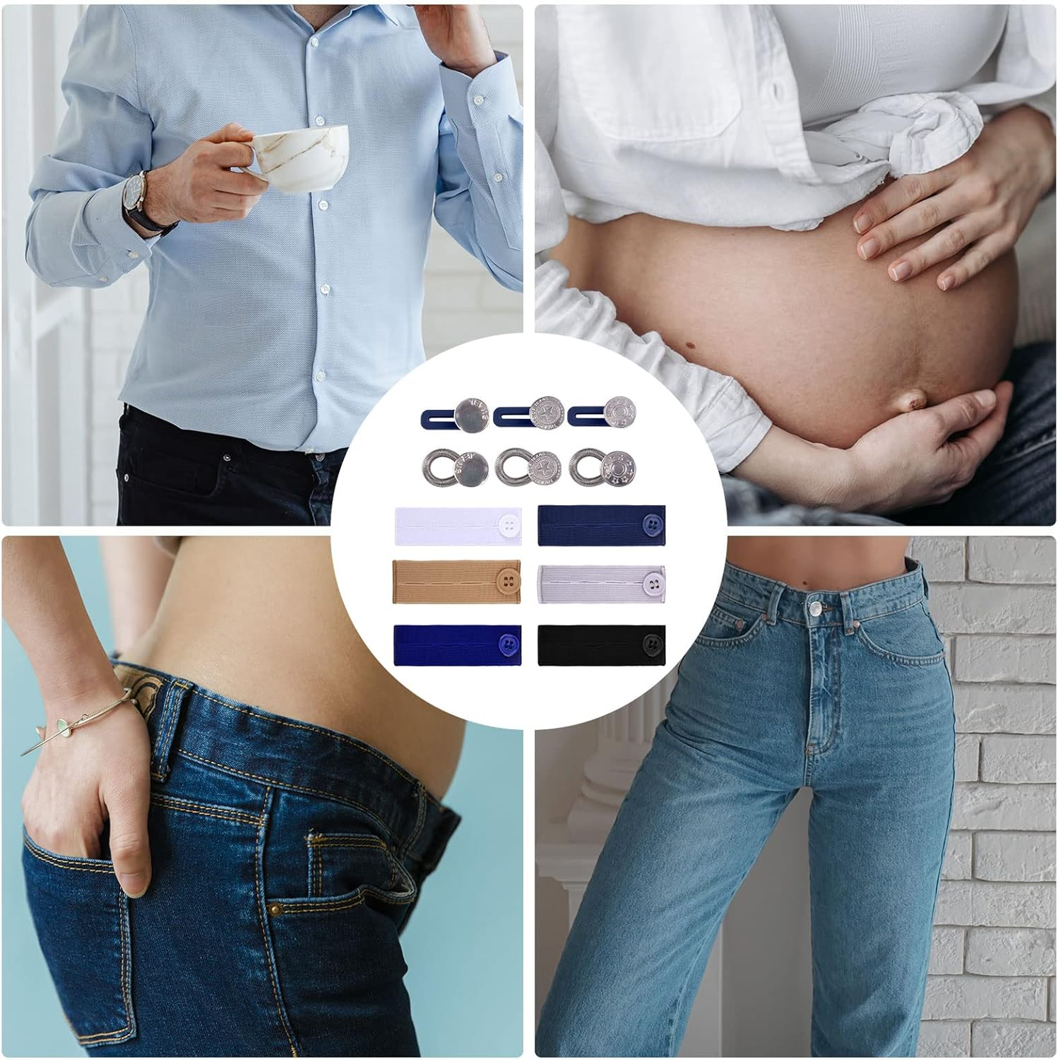 KINBOM 12 Pieces Waist Extenders, Pants Button Extenders for Jeans Skirt Neck Dress Extension image number 5