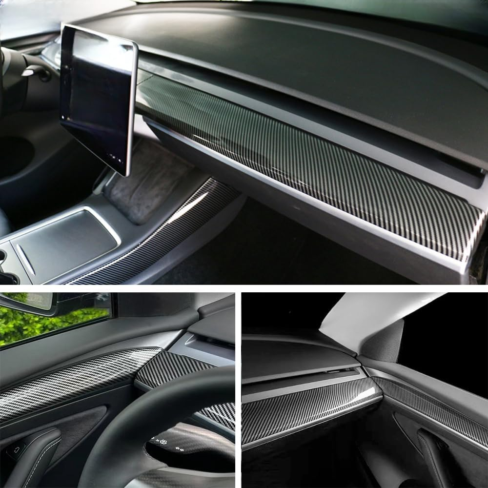 Starytbl Segment Center Control Dashboard Panel & Front Door Trim Wrap Cover for 2021-2023 Model 3 and 2020-2024 Model Y, Not Fit 2024 Model 3 Refresh Highland (Bright Carbon Fiber Pattern) image number 2