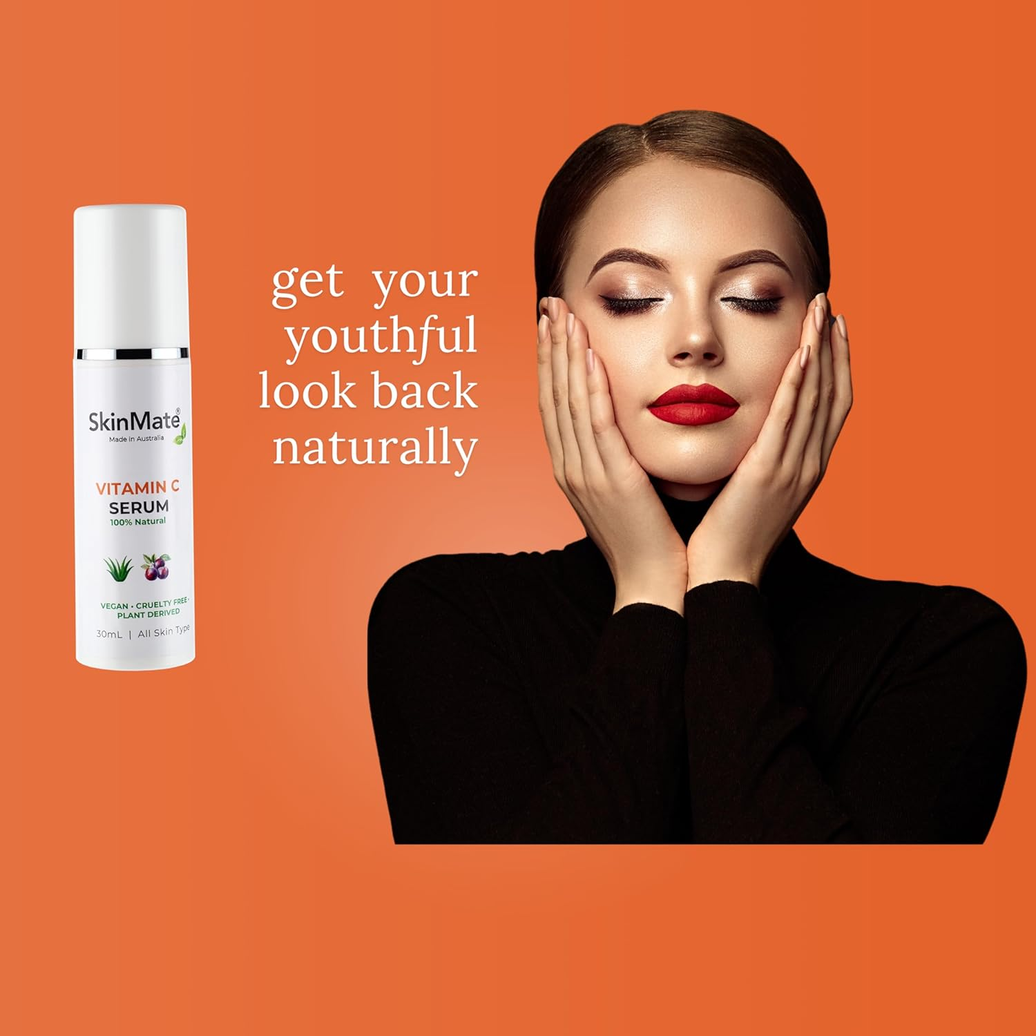 Skinmate Vitamin C Serum, 100% Natural, Vegan, Plant Derived, 30Ml, All Skin Types, Made in Australia image number 1