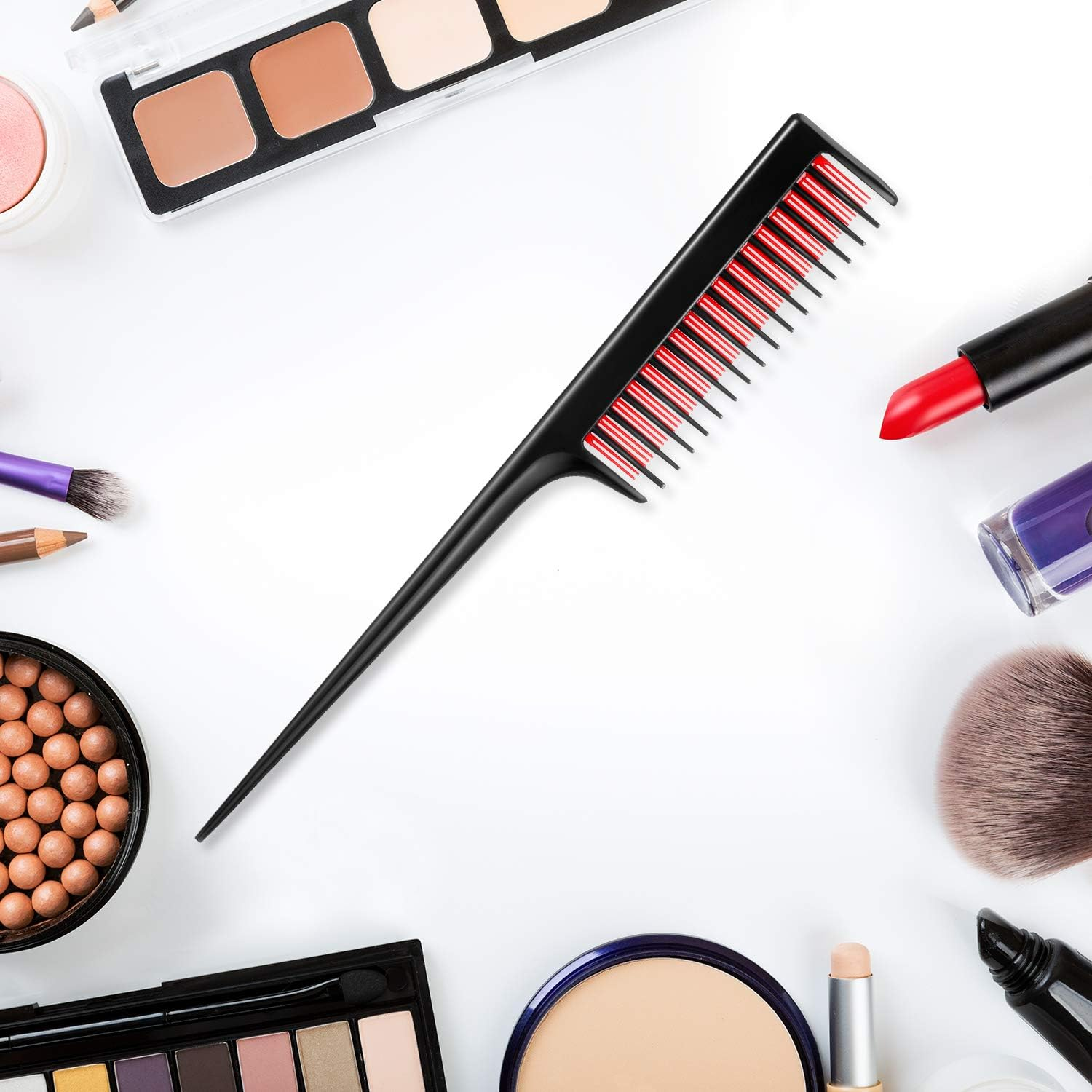 3 Piece Triple Teasing Comb, Rat Tail Combs for Women, Tool Structure Tease Layers Rattail Comb, Rat Tail Comb for Back Combing Root Teasing, Adding Volume, Evening Styling Black and Red image number 3