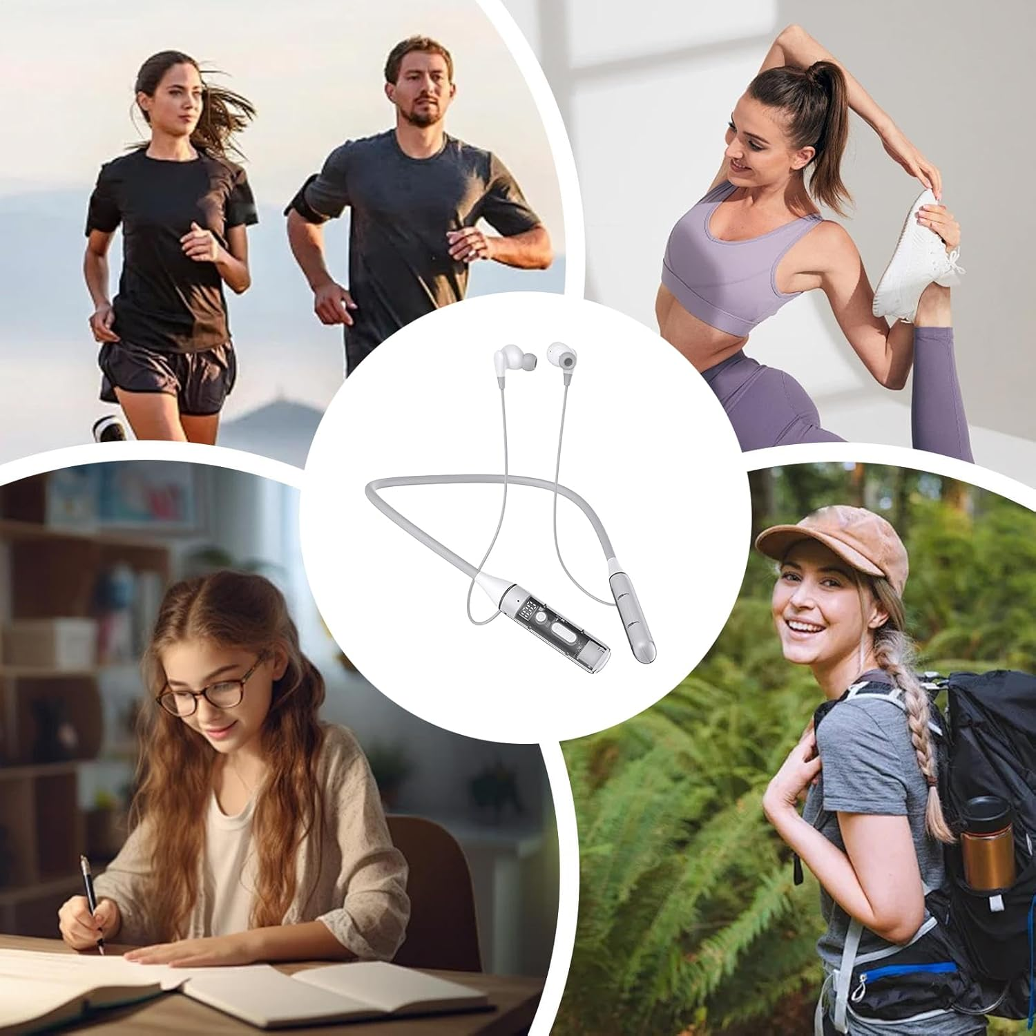 Xvilmaun Neck Headphones | In-Ear Earphones with Microphone | Comfortable Magnetic Double Microphone Headset Earphone for Running Outdoor Gym Sport Home Men Women image number 2