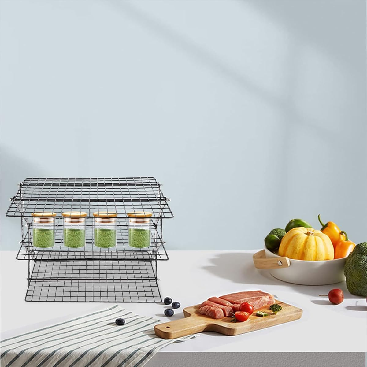 AIMALL 1 Outdoor Foldable Iron Storage Rack - 3 Layers or 4 Layers, Portable Camping Table Rack for Kitchen and Picnic, Compact and Durable Design - 3 Layers image number 5