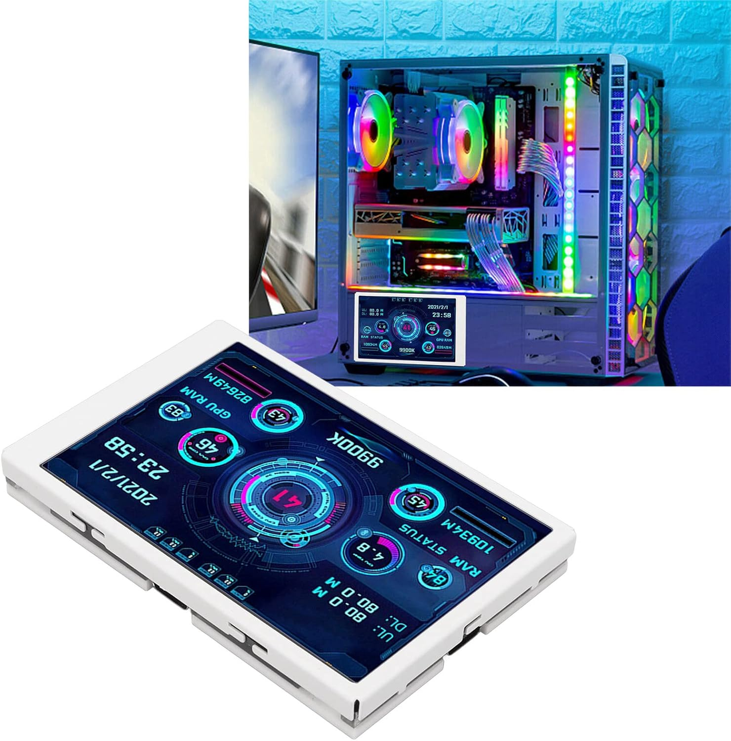 Mini Monitor, 3.5In Computer Secondary Screen CPU Temperature Monitor, PC Sensor Panel Display, IPS Full View Display Small Screen for AIDA64 PC CPU RAM Hard Disk Data Monitor image number 4