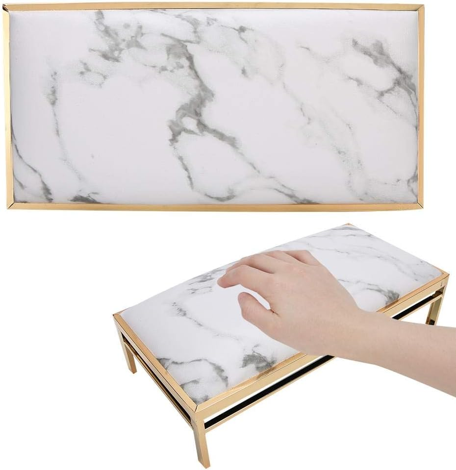 Waterproof Nail Art Hand Cushion, Manicure Armrest Cushion Made of Soft PU Leather for Nail Art Salon Home (Marble)