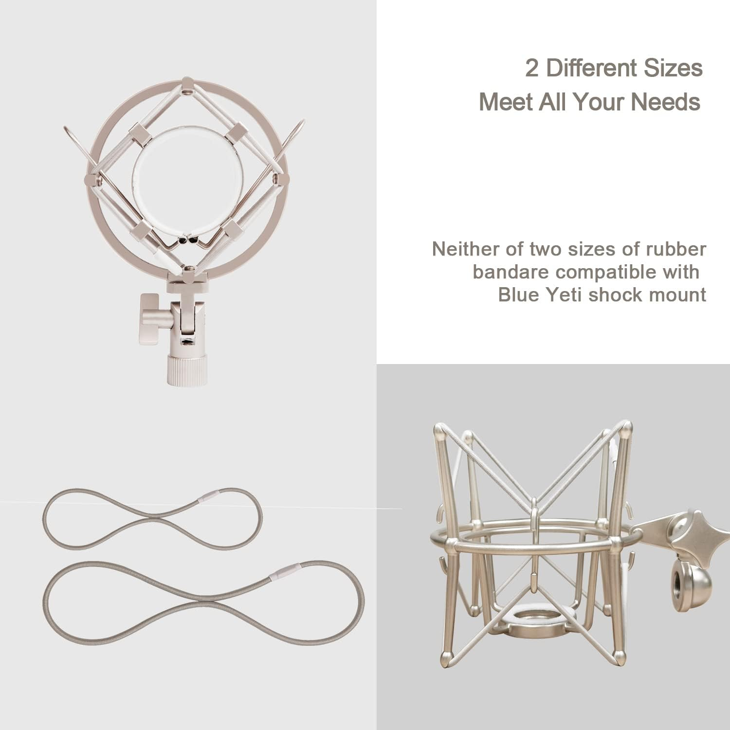 Universal Black Elastic Bands Microphone Shock Mount Holder Clamp Clip Anti-Aging Silicone Ring, Set of 4 (Gray) image number 1