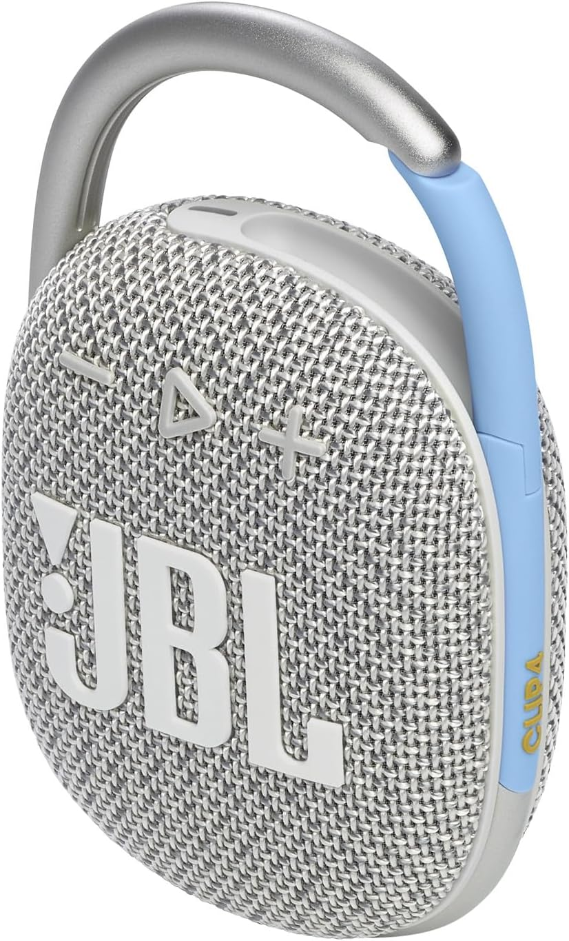 JBL Clip 4 Eco Bluetooth Speaker Made of Recycled Material in White - Waterproof, Portable Music Box with Practical Carabiner - up to 10 Hours of Wireless Music Streaming - Blue image number 4