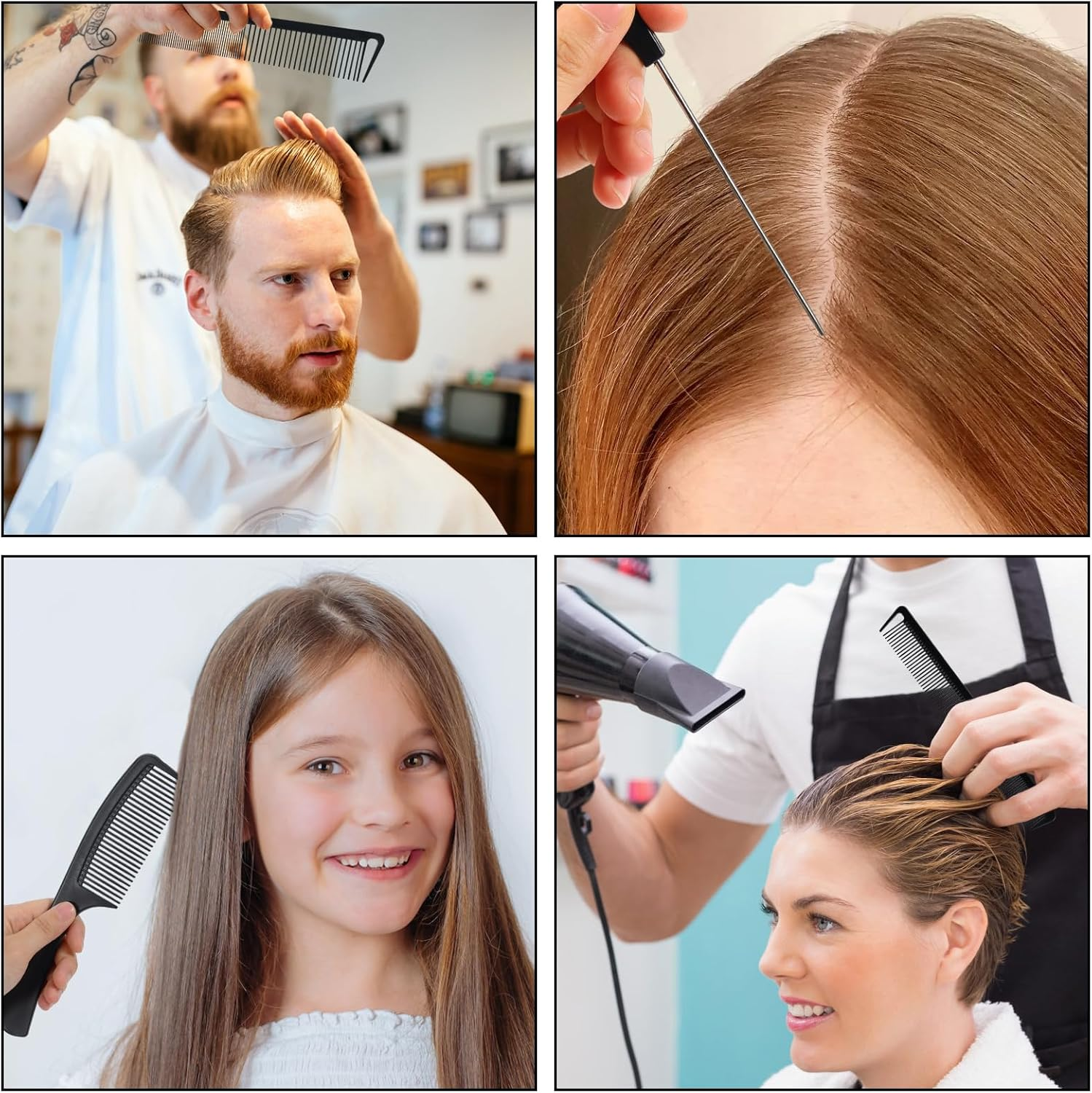 4 Pcs Hair Comb Set for Teasing and Parting, Styling Comb Professional Fine Tooth Hair Combs for Women and Man image number 6