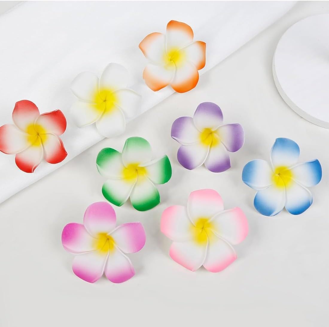 SIRLOMU 9 Pieces Flower Hair Clips Hawaiian Flower Hair Clips Plumeria Hair Clips Bohemian Tropical Flower Hair Clips Women Holiday Beach Party Artificial Flower Clips image number 3