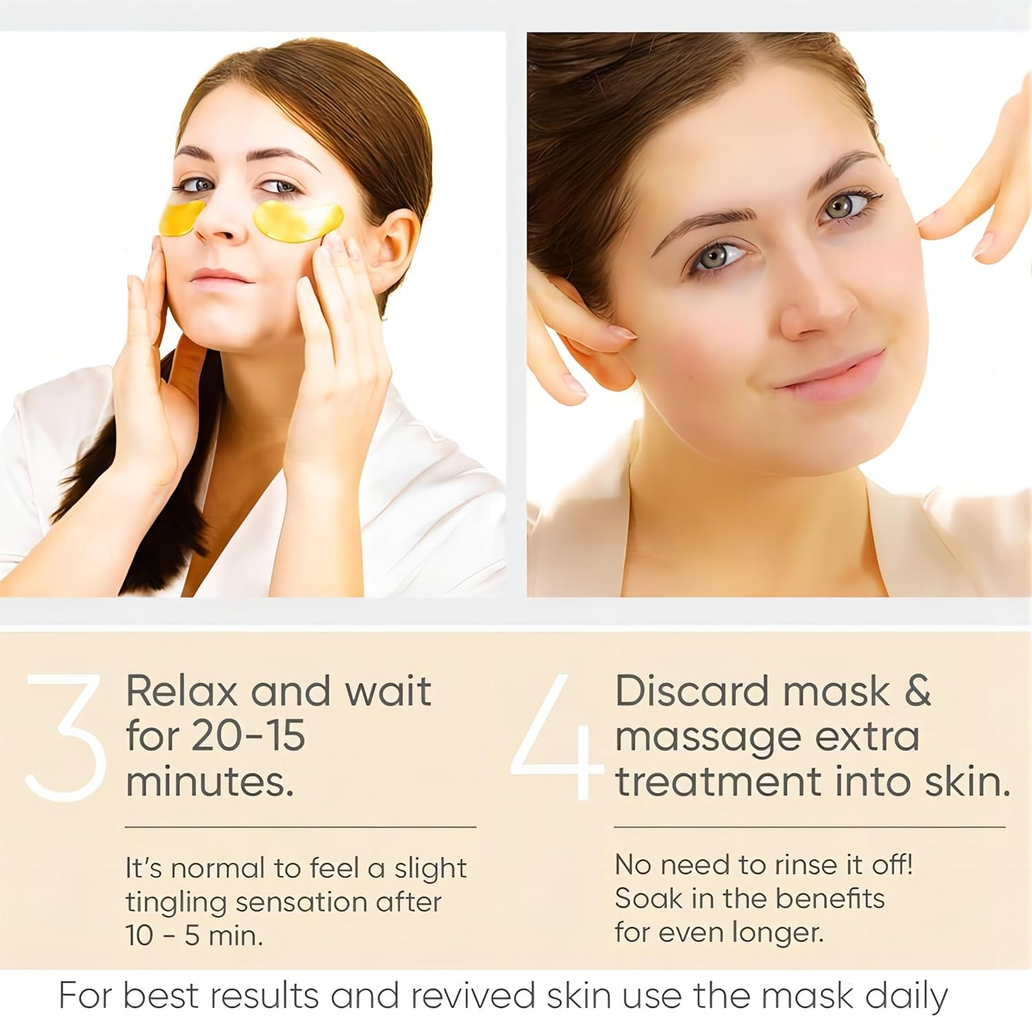 24K Gold Eye Mask, 20 Pairs Eye Patches, Collagen under Eye Mask, Wrinkle Patches for Dark Circle Puffiness, Refresh, Revitalizing, Travel, Self Care Gifts for Women image number 4