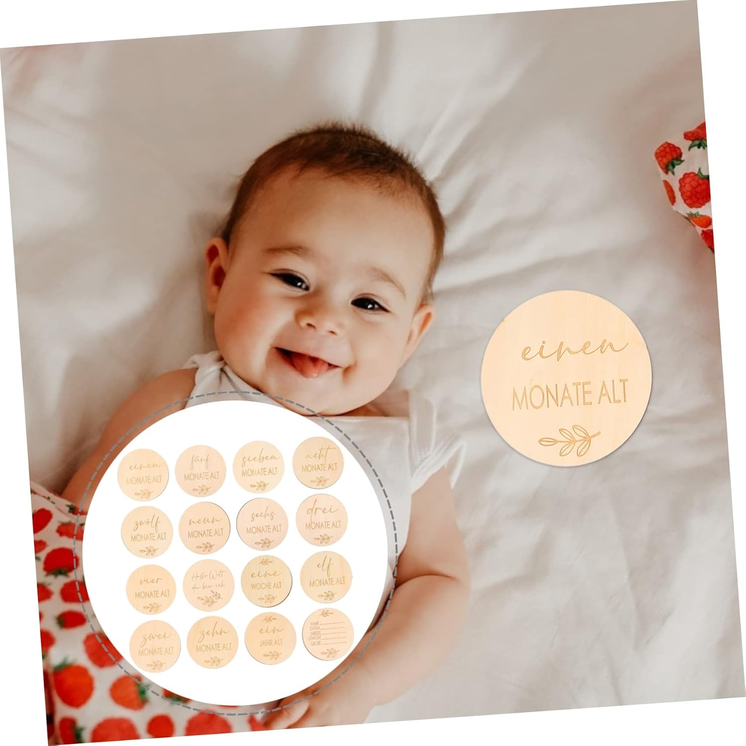 16Pcs Monthly Milestone Cards Newborn Gifts Wooden Photo Props for Shower Decor