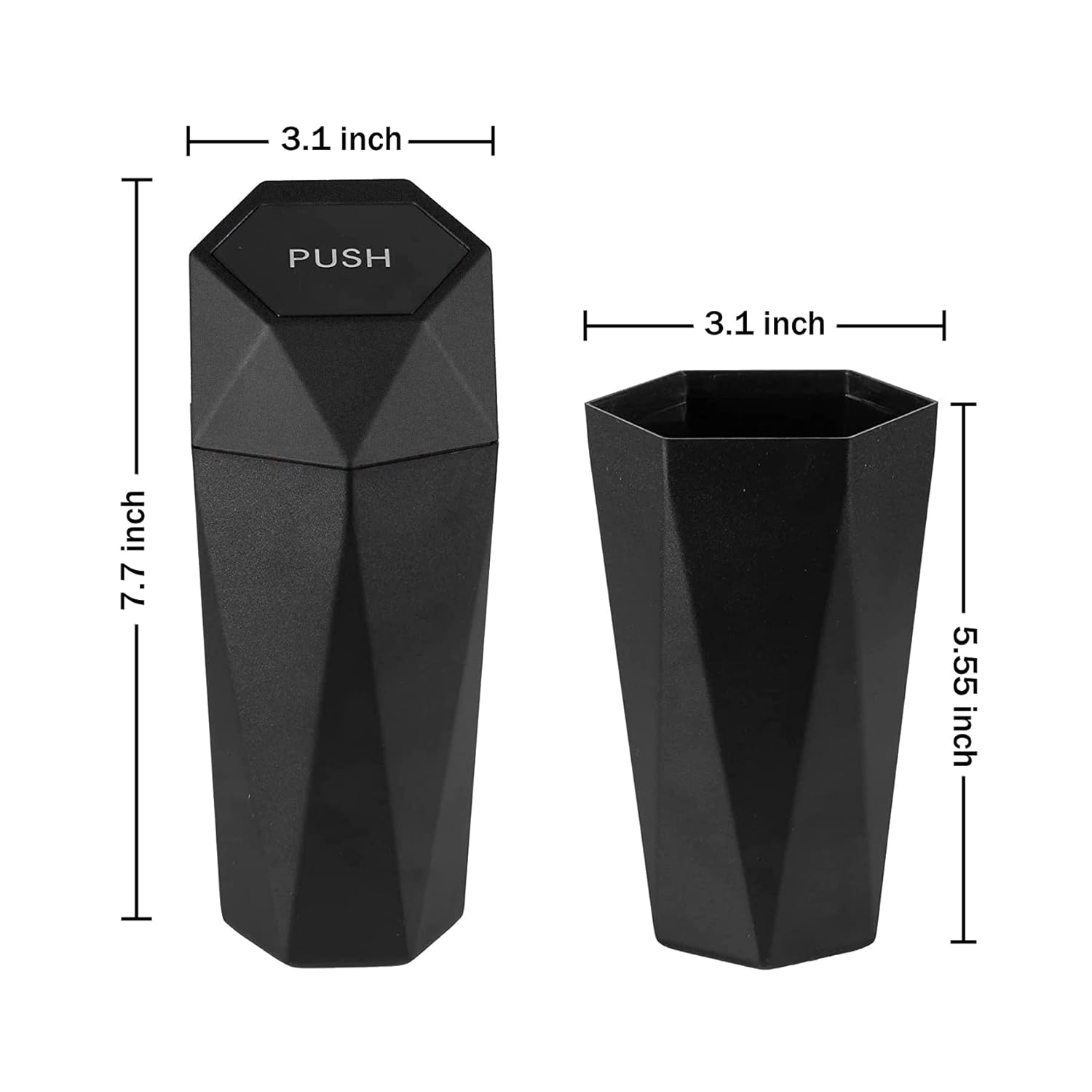 JUSTTOP Car Trash Can with Lid, Diamond Design Small Automatic Portable Trash Can, Easy to Clean, Used in Car Home Office Interior Accessories, 2PCS (Black) image number 1
