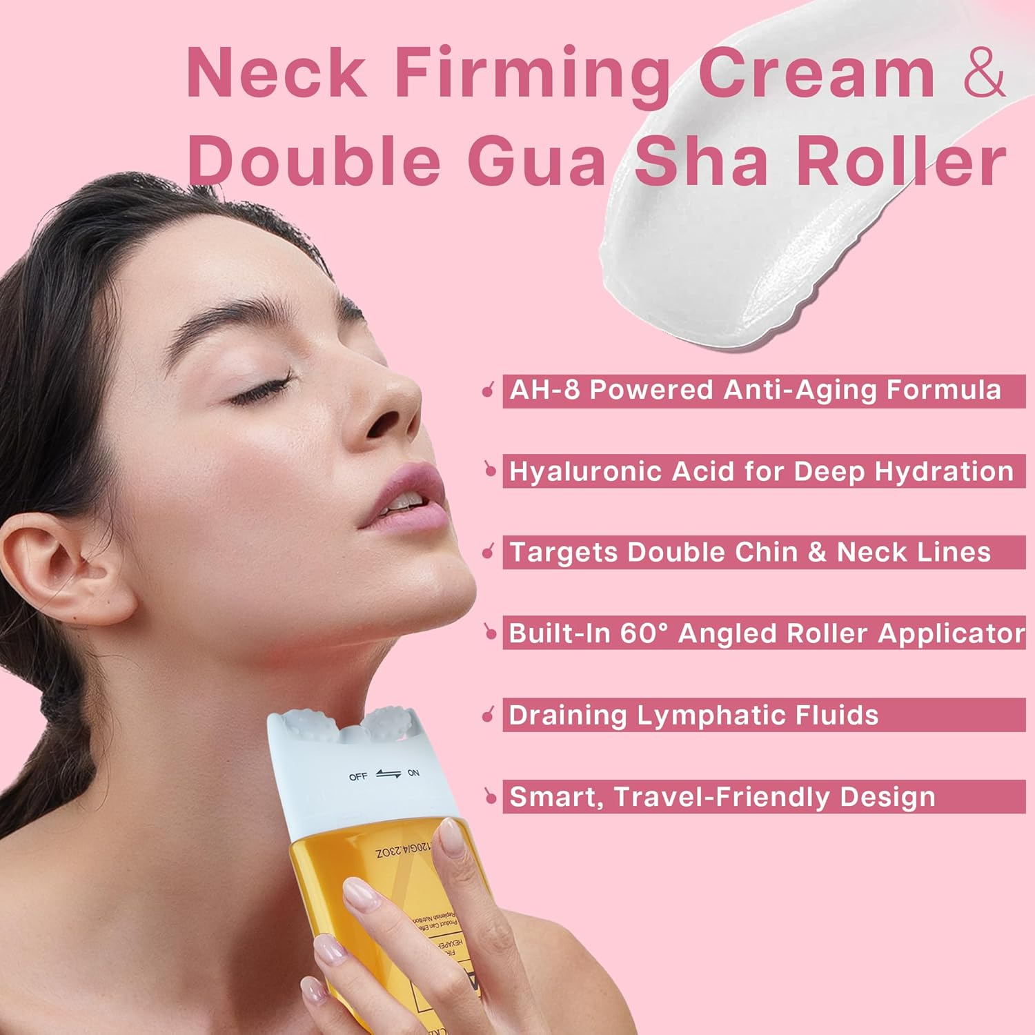 VRAIKO AH-8 Neck Firming Cream, 2-In-1 Gua Sha Neck Cream Roller with AH8 & Ceramide NP, Nourish Hydrate Double Chin Cream for Face Lift, Jawline & Sagging Skin (1PC) image number 3