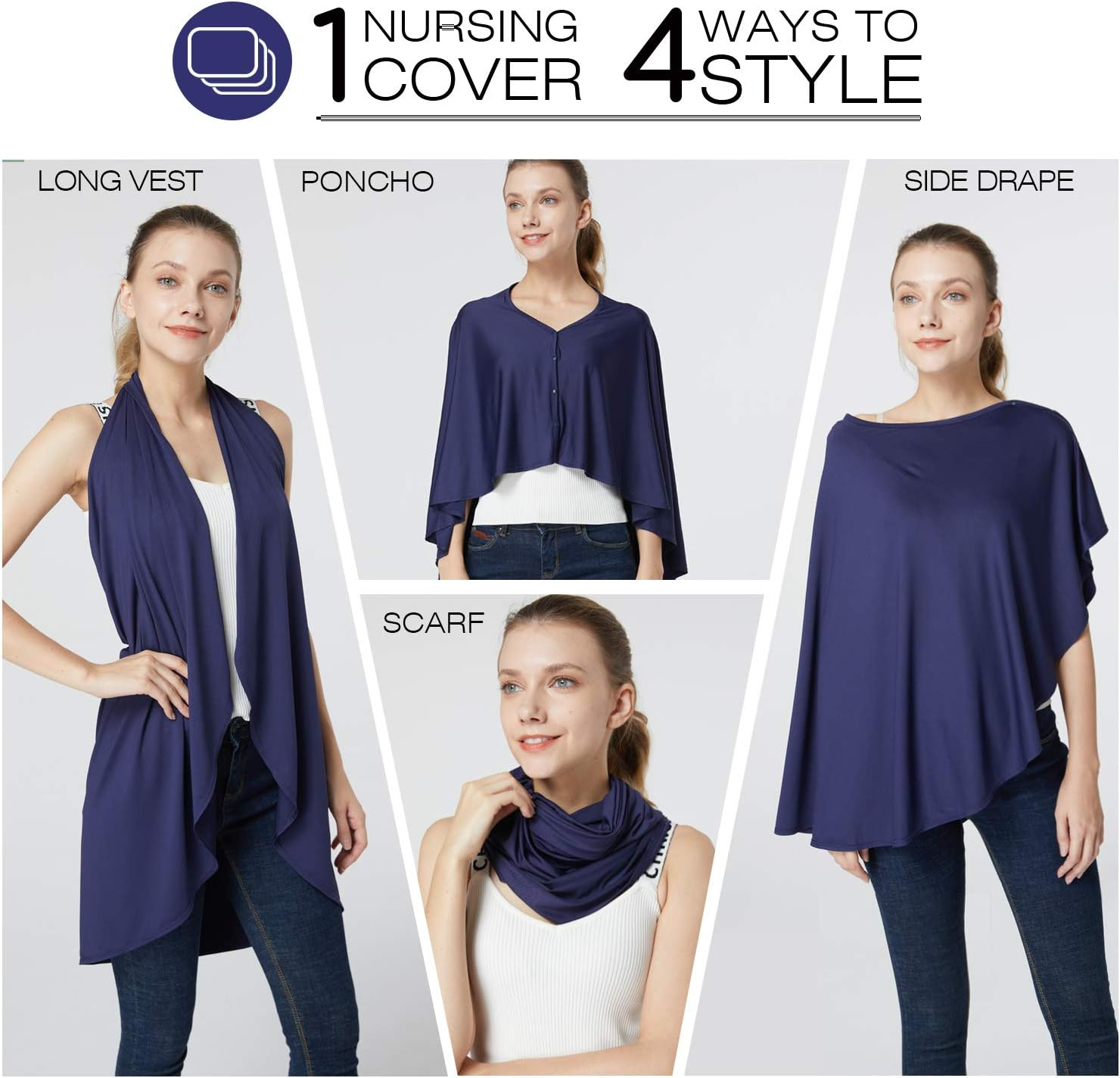 Nursing Cover & Baby Nursing Poncho,Multi Use Breastfeeding Cover for Carseat Canopy, High Seat Cover, Stroller Cover, Shopping Cart Cover,Nursing Scarf for Boy and Girl by (Blue)