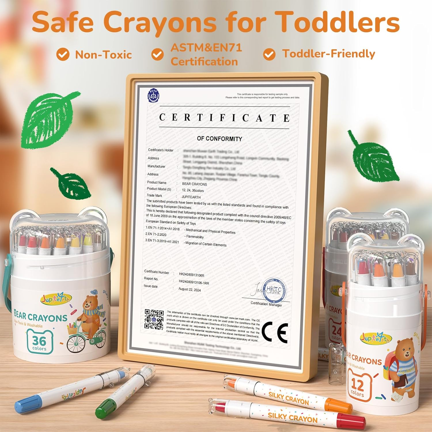 24-Color Crayons for Toddlers 1-3 and Kids 4-8, Non-Toxic Washable Crayons, Ultra-Silky Easy-Grip Art Supplies, Ideal Coloring Boys and Girls