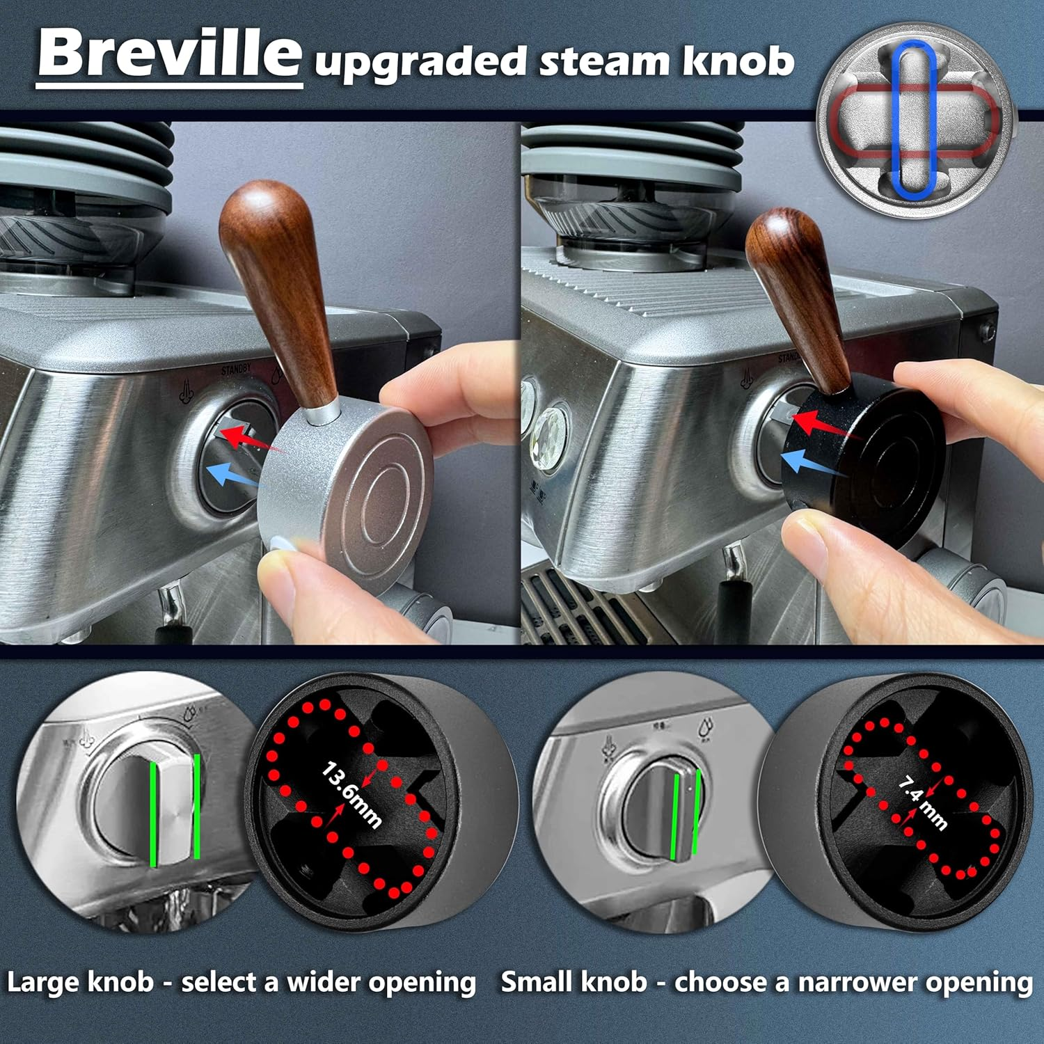 NEOUZA Espresso Machine Upgraded Steam Lever Compatible with Breville Sage Barista Expresso BES870XL BES875 BES876, Aluminum, Wood Handle (Silver) image number 5