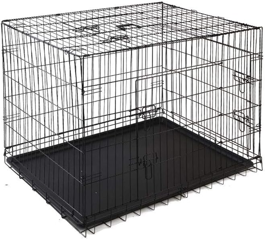 I.Pet Dog Crate Cage 48" Pet Kennel Crates Puppy Cat Fence House Outdoor Indoor Portable Carrier, Metal Wire with Triple Doors Lockable Foldable with Removable Tray and Handle