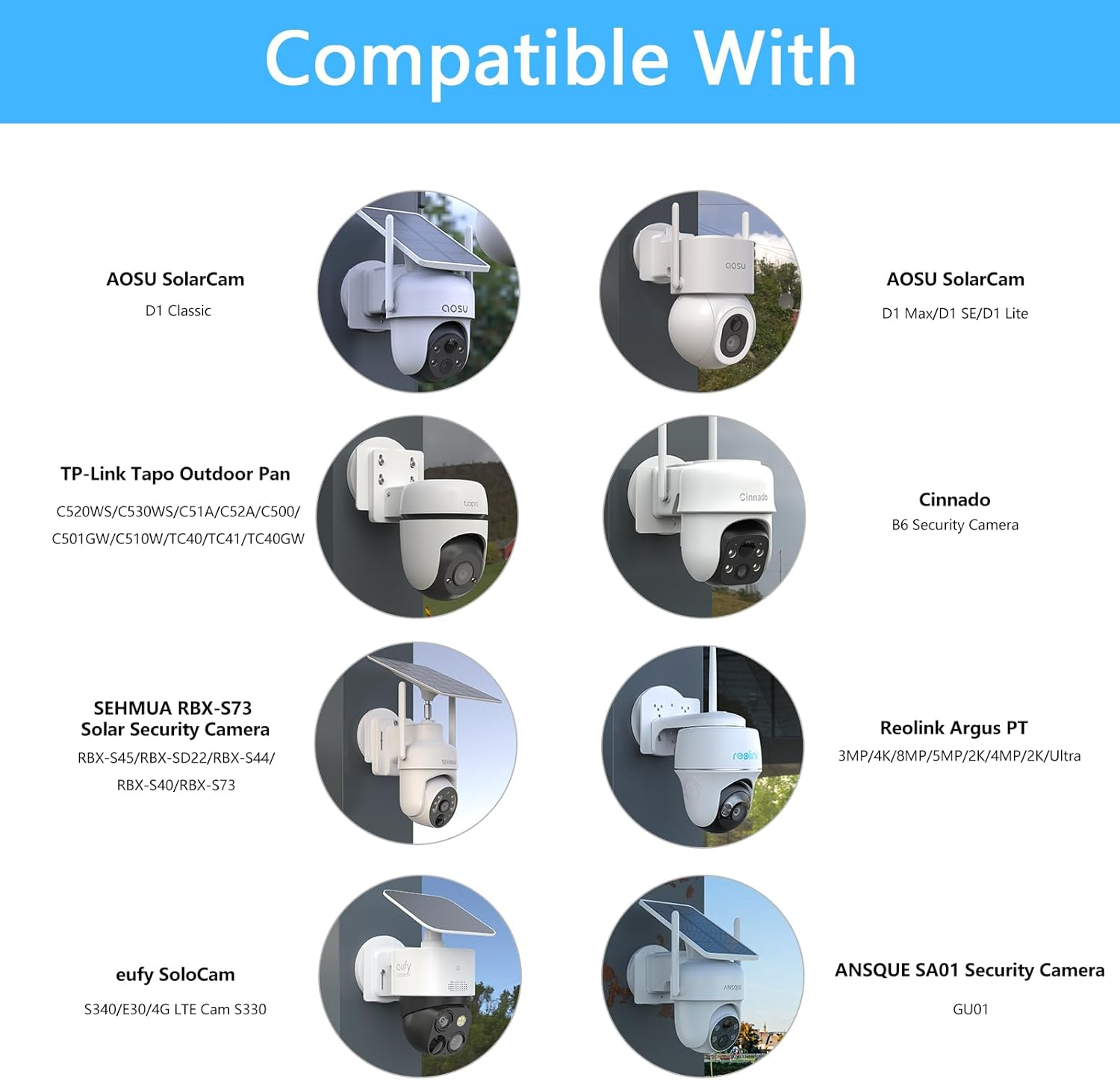 HOLACA Magnetic Mount Compatible with AOSU, ANSQUE, Cinnado, Eufy, Reolink, SEHMUA, Tapo Security Camera, Mount Bracket for Solar Security Camera (Camera NOT Included), White image number 2