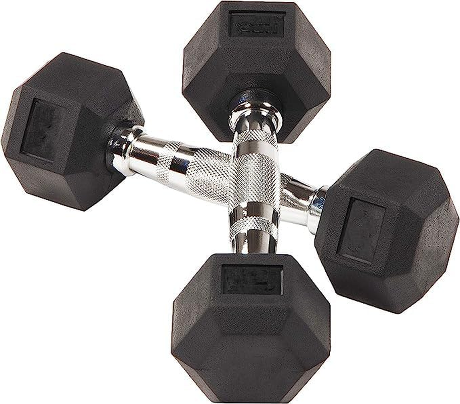 Hex Dumbbell Premium Rubber Encased Fitness Dumbbells, Hand Weight (2.5Kg,5Kg,7Kg,7.5Kg,8Kg,10Kg,15Kg,17.5Kg,20Kg),Black with Steel Chrome, Weightlifting, Hexagon Dumbbell