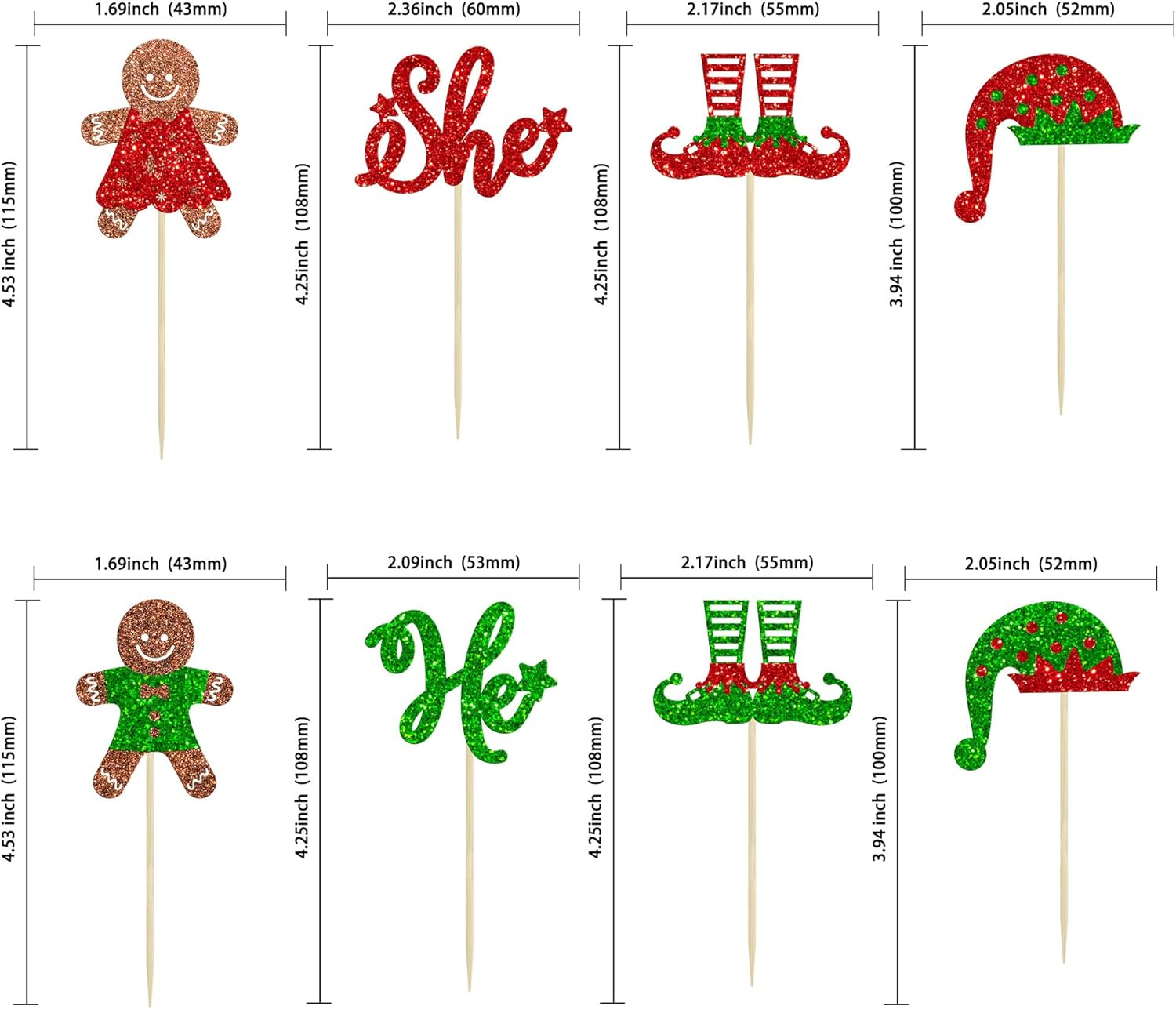 Gyufise 24Pcs Gingerbread Christmas Cupcake Toppers Glitter Gingerbread He or She Cake Topper Decorations for Christmas Theme Baby Shower Kids Birthday Party Supplies