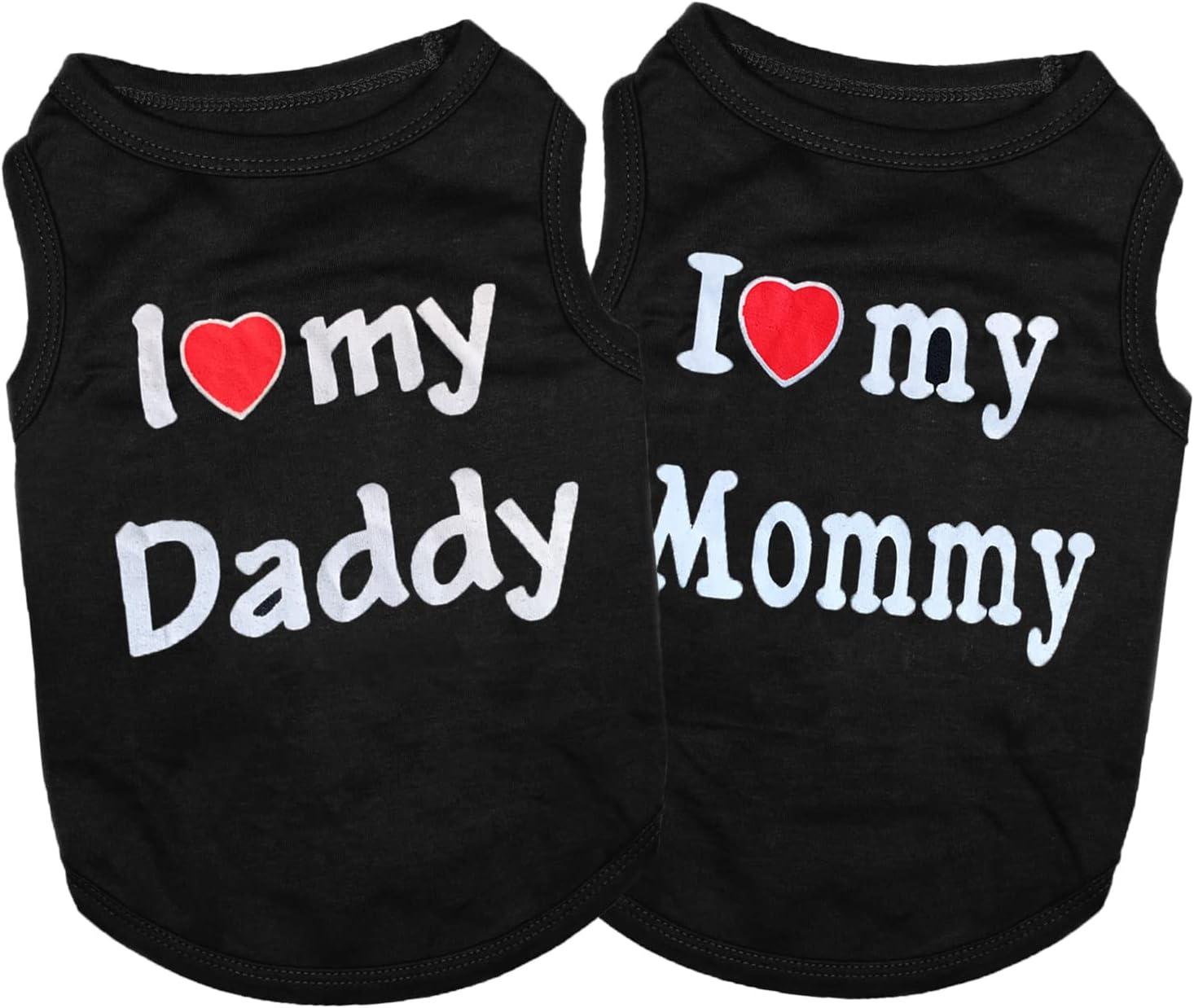 2 PCS I Love My Mommy/Daddy Pattern Dog T-Shirts Clothes Dog Shirts Apparel Summer Outfit Coats for Small Dogs Cat Pet Puppy (XS, Grey)