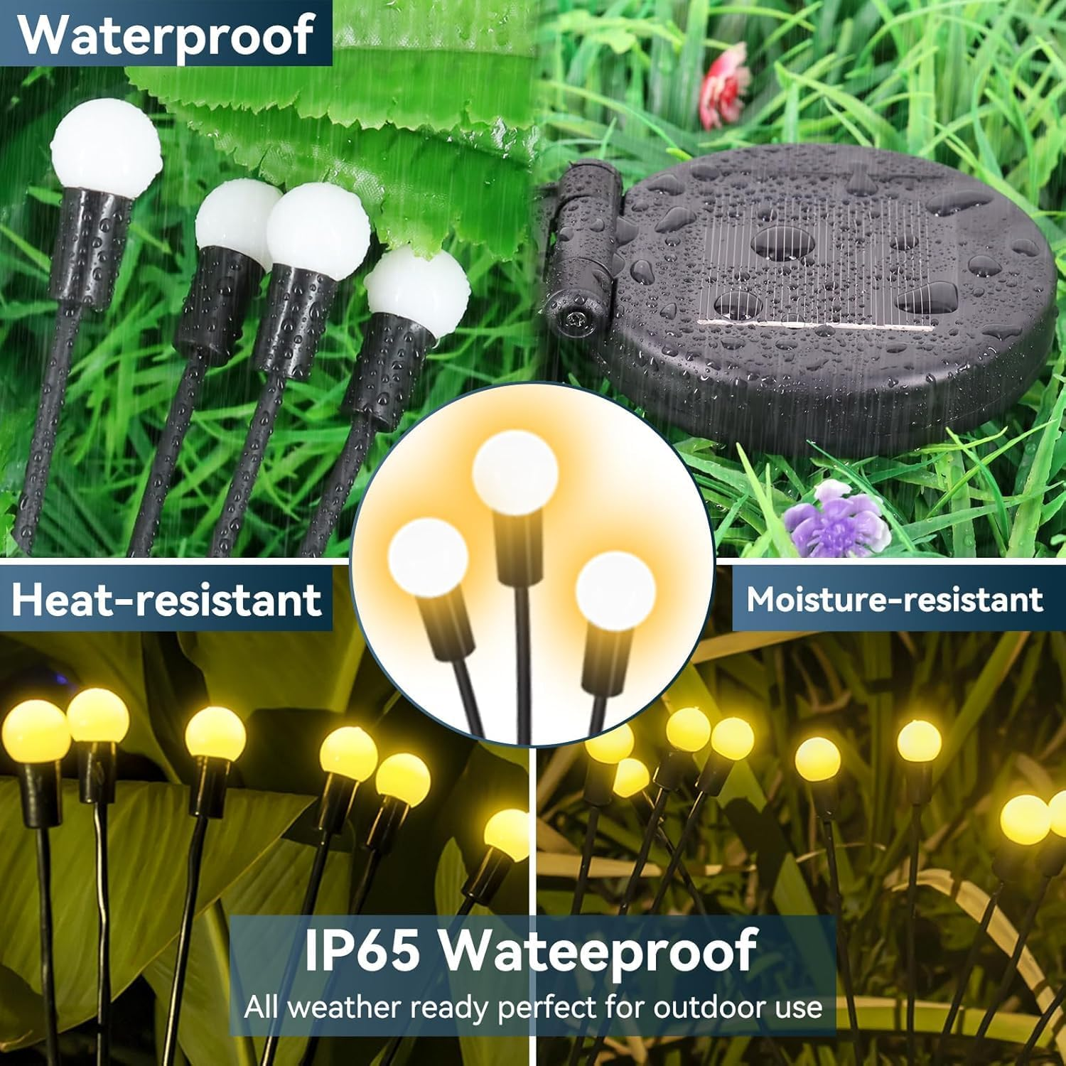 Solar Garden Lights Outdoor Waterproof, 4 Pack 40 LED Swaying Light Firefly Light Outdoor Decor Lights for Garden Gifts for Pathway Party Christmas Decoration, Warm White image number 4