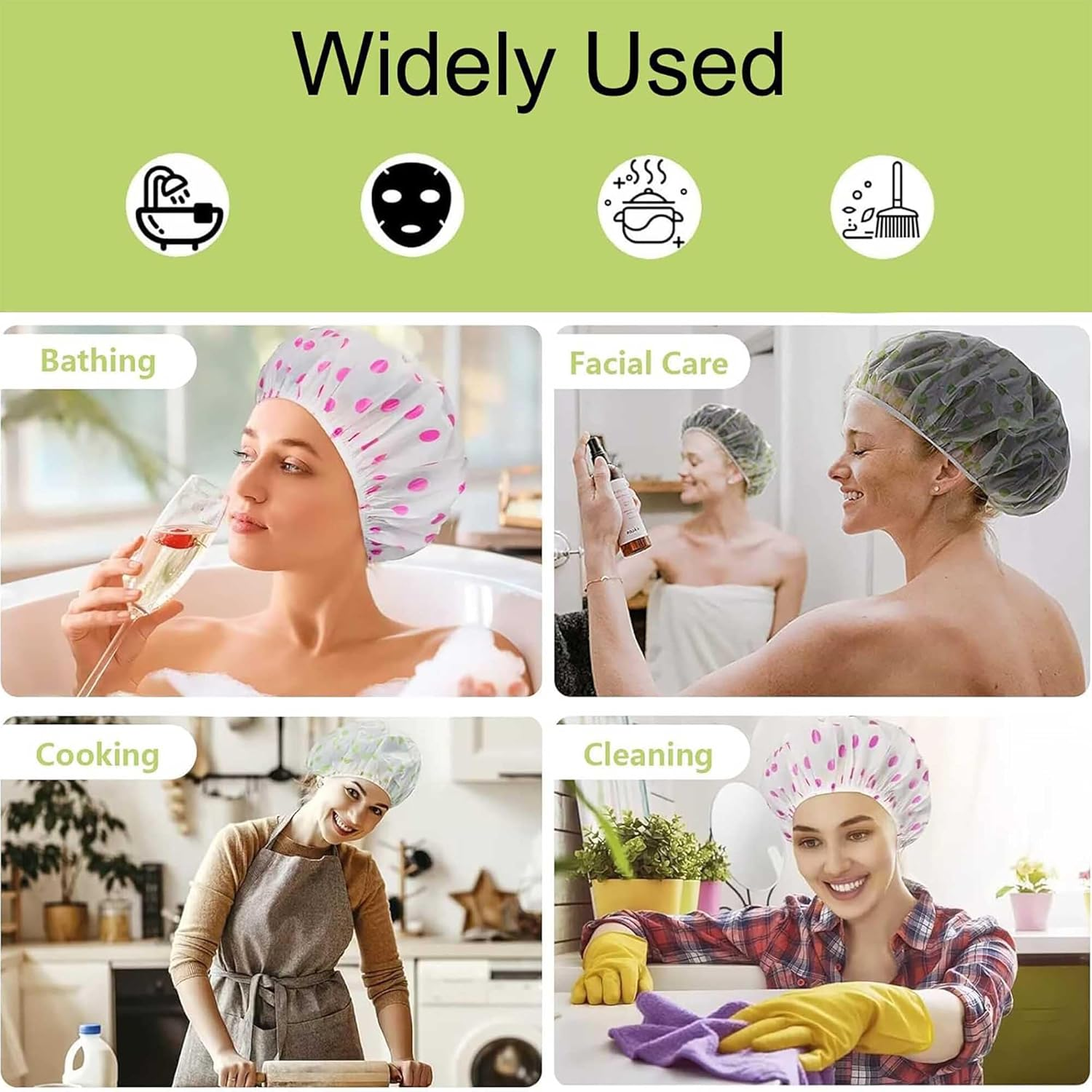 12Pcs Multi Purpose Reusable Flexi Plastic Waterproof Shower Cap Long Hair for Bath Face Care Kitchen Cleaning image number 4