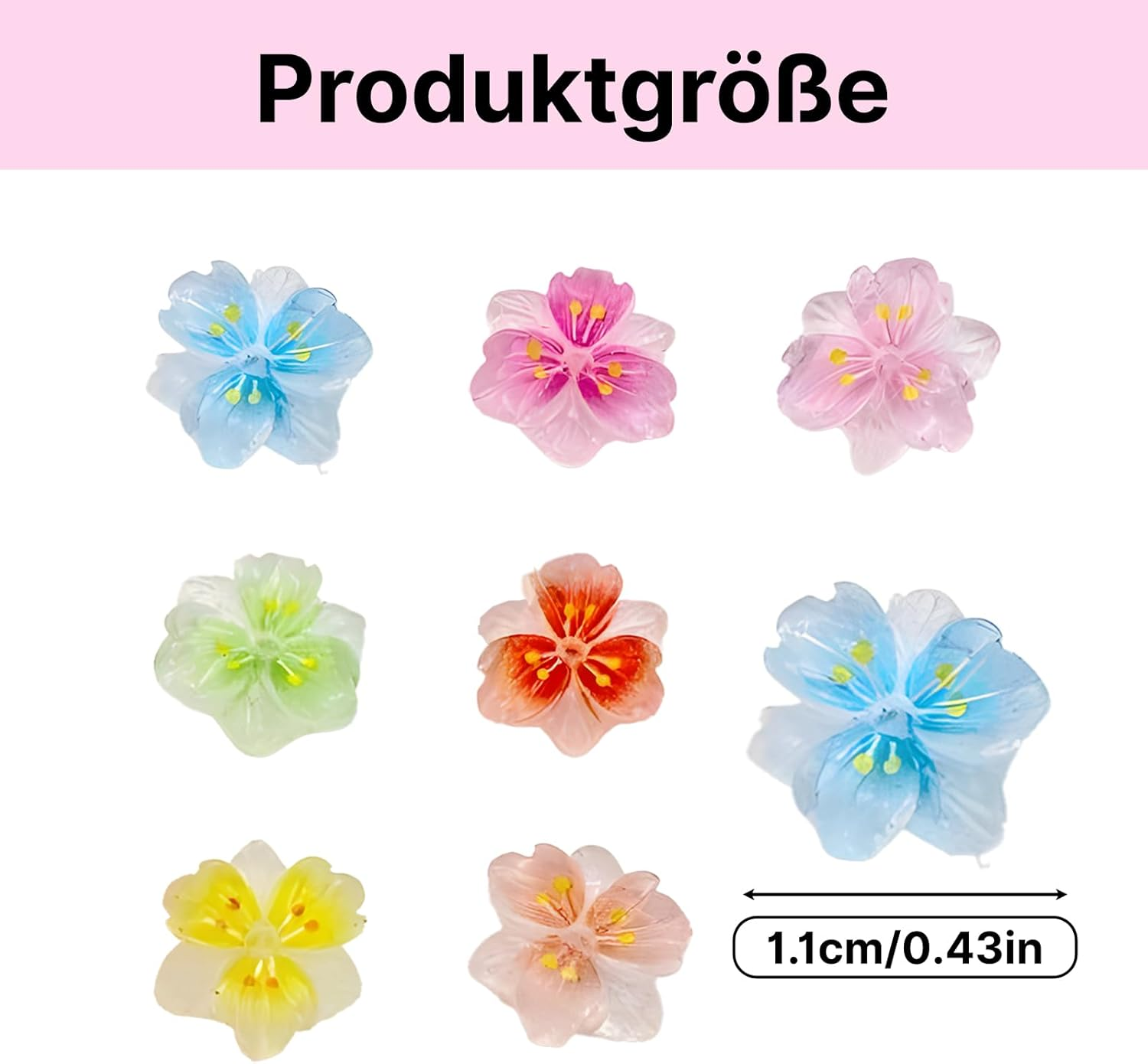 Huoflame 3D Flower Nail Charms - Ice Translucent Pack of 50 Resin Nail Decoration - Colourful Five-Leaf Charms for Nails DIY Nail Design, Glitter Rhinestone Nail Art for Gel X Nail Tips and Charm image number 5