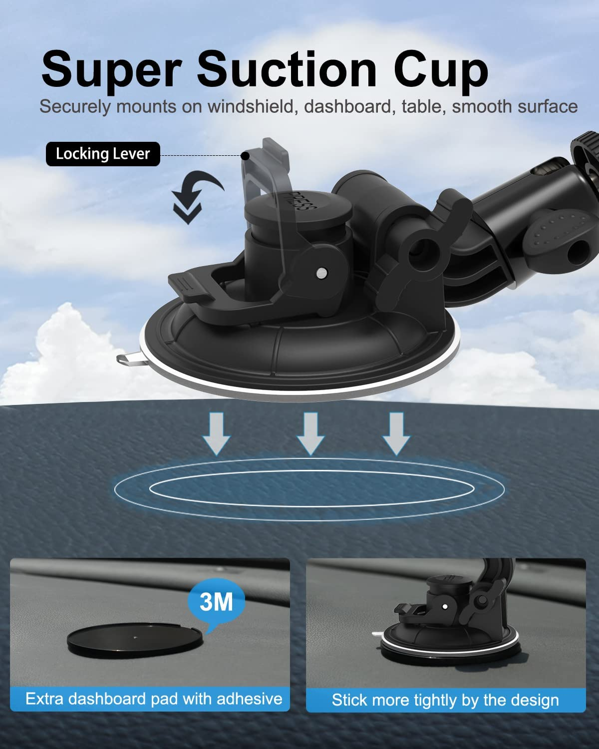 EXSHOW Windshield Car Tablet Mount, Window Dashboard Tablet Holder, 95Mm Powerful Suction Mount for Ipad Pro 12.9/ Air/Mini, Galaxy Tab, Iphone, More 4-13'' Phone & Tablets,1/4'' Screw Tip for Camera image number 4