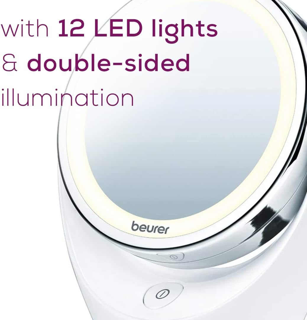 Beurer 5X Magnifying Double Sided Cosmetic Vanity Makeup Mirror Illuminated LED Lights, 360 Degree Swivel Rotation, BS49 image number 1