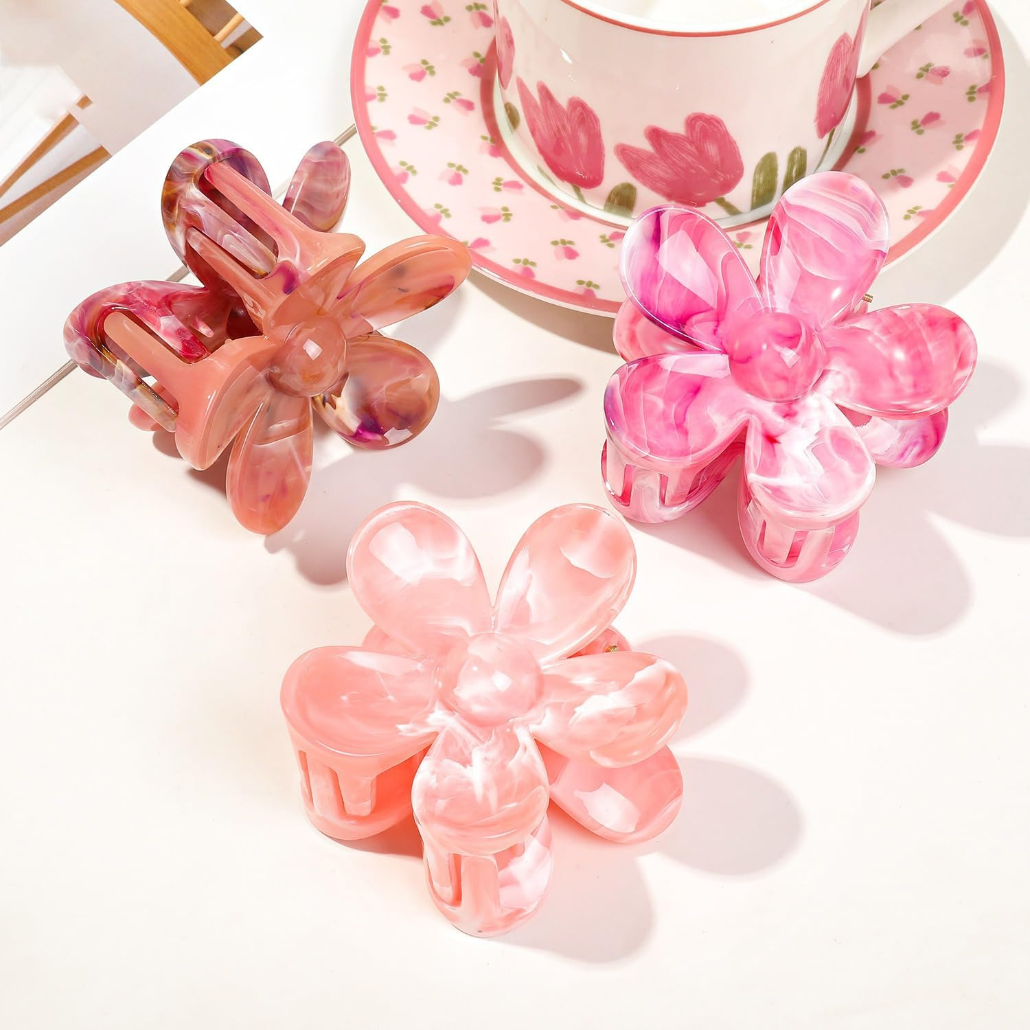 Whakano Women'S Flower Hair Clips, Non-Slip Plastic Hair Clip, Hair Clip, Claw Clip, Strong Hold, Claw Clips, Hair Styling Accessories for Women, Party, Beach, Pool, Holiday, Wine Red, Pack of 1 image number 4