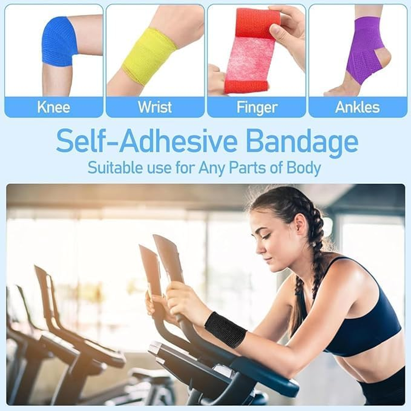 Self Adhesive Bandage Cohesive Bandage,12Roll Self Adhesive Bandage Wrap Elastic Cohesive Wrap,Self Adhesive Cohesive Bandages Elastic Athletic Sports Tape,Athletic Elastic Cohesive Bandage for Sports image number 1