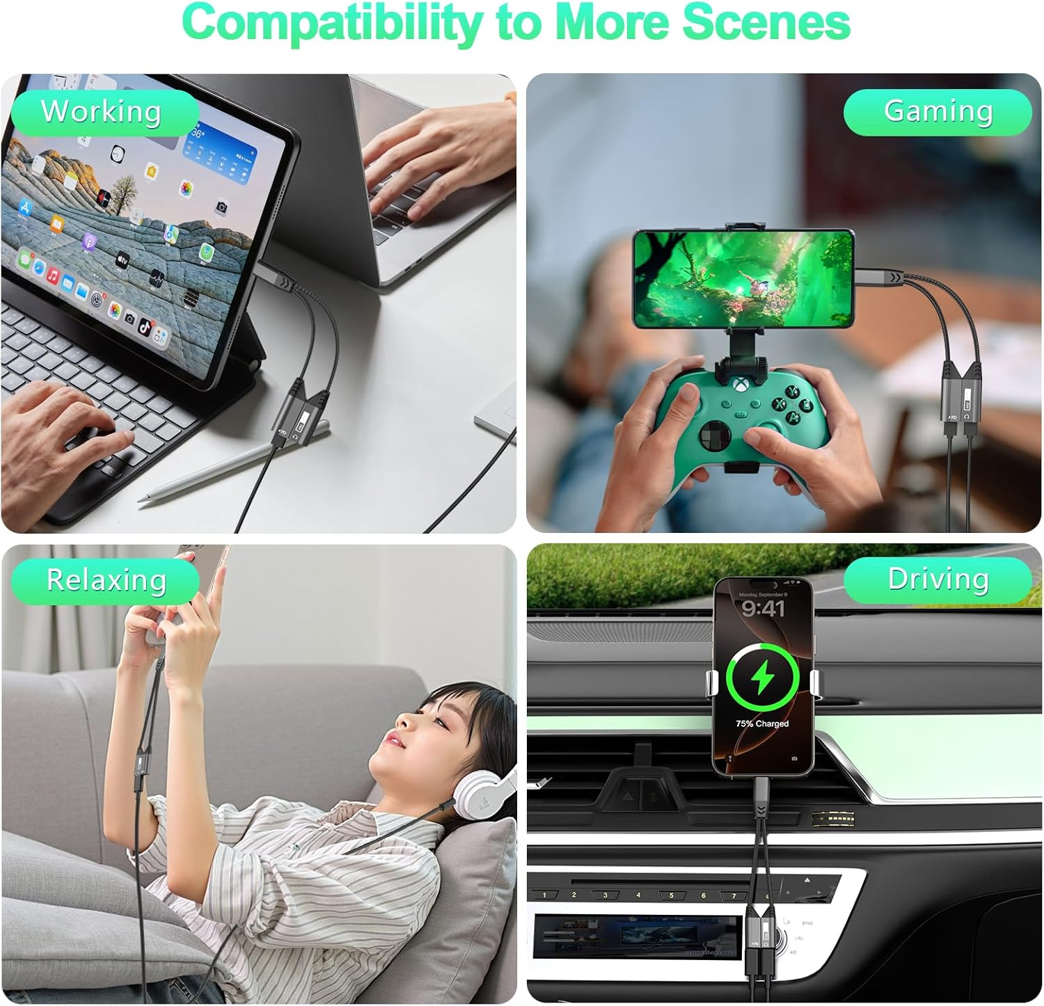 Magnetic USB C to Dual USB C Headphone Jack and Charger Adapter, 2-In-1 USBC Splitter with PD 60W Fast Charging, Type C Aux Audio Jack Adapter Compatible with Iphone 16 15 Pro Max/Ipad/Samsung