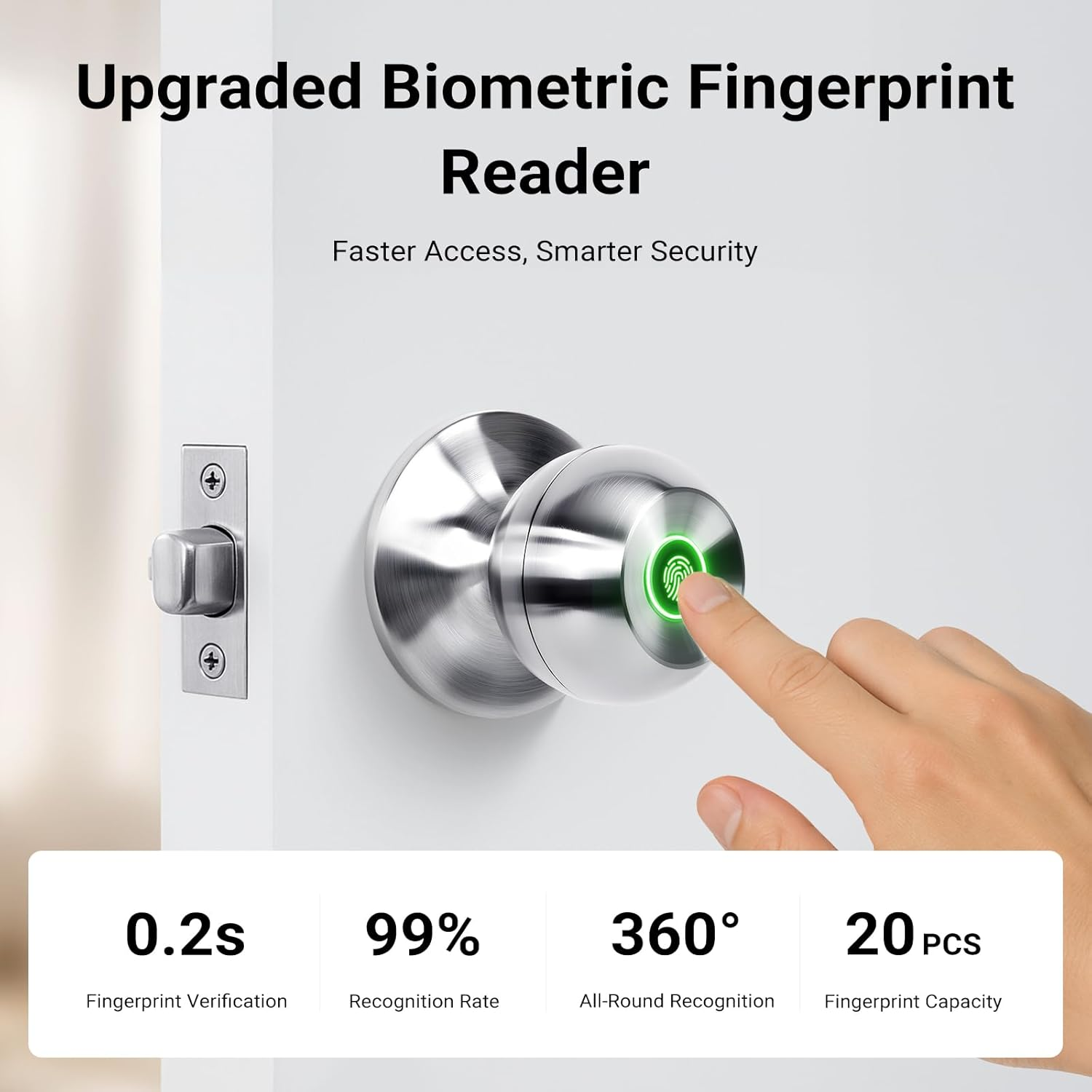 LIWEGHT Smart 3In1 Fingerprint Door Lock Keyless Entry with Biometric Handle, Auto-Lock, Bluetooth & App Control for Front Door, Bedroom, Office (Silver) image number 4