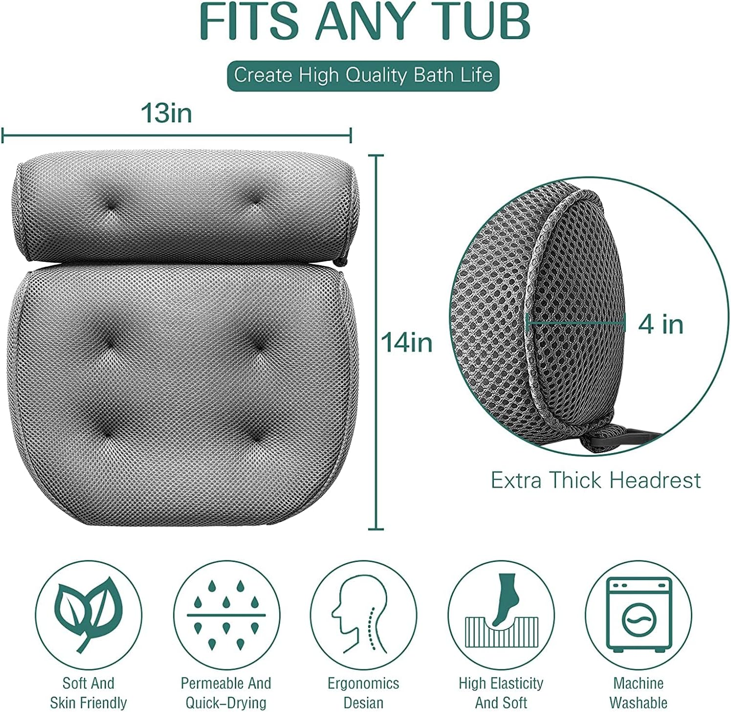 Bath Pillow, Bathtub Pillow for Tub Neck and Back Support with 6 Non-Slip Suction Cups, Ergonomic Bath Tub Pillow Headrest, Luxury Bath Accessory Spa Gifts for Bathtub, Hot Tub (Pink) image number 1