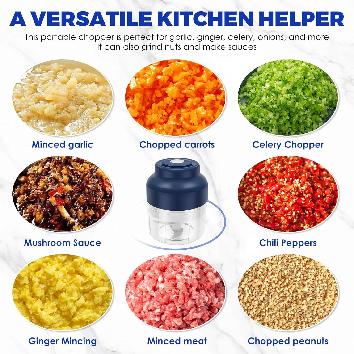 Rdjeokf Electric Garlic Chopper, USB Rechargeable Portable Food Processor, 250/300ML Garlic Grinder, Vegetable Chopper, Electric Food Crusher for Small Vegetable Onion Tomato Pepper Herb (250ML) - 320Ml image number 4