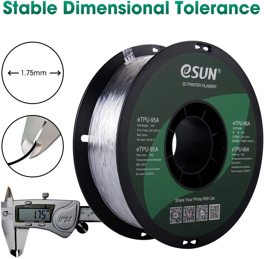 Esun 3D Printing Filament TPU TPE 95A Spool 1.75Mm 1KG Dimensional Accuracy +/- 0.05Mm for 3D Printers,Clear image number 5