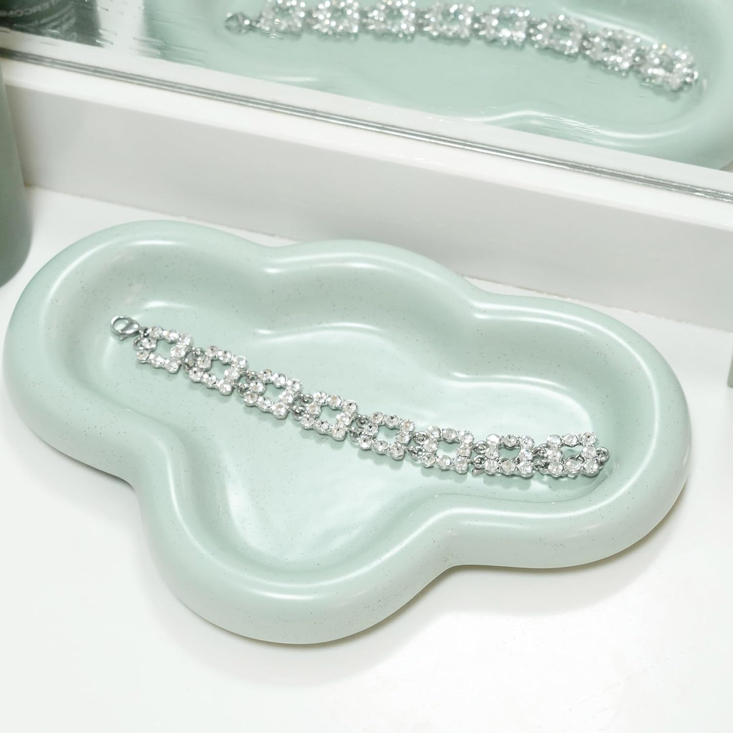 Cloud Trinket Dish, Chubby Jewelry Tray, Ceramic Jewelry Ring Trinket Dish for Rings Earrings Necklace Organizer, Mother'S Day Thanksgiving Christmas Birthday Bridesmaid Gifts (T-Green)