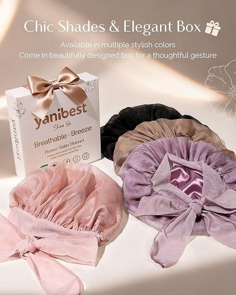 YANIBEST Breathable Silk Bonnet for Sleeping Women, Breeze Satin Nightcap with Tie Band Hair Bonnets Curly Hair, Head Wrap Cap - Purple image number 6