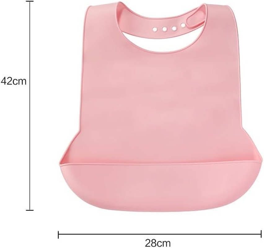 Waterproof Bibs for Adult with Crumb Catcher Silicone Adjustable Pink for Elderly Women Eating image number 5