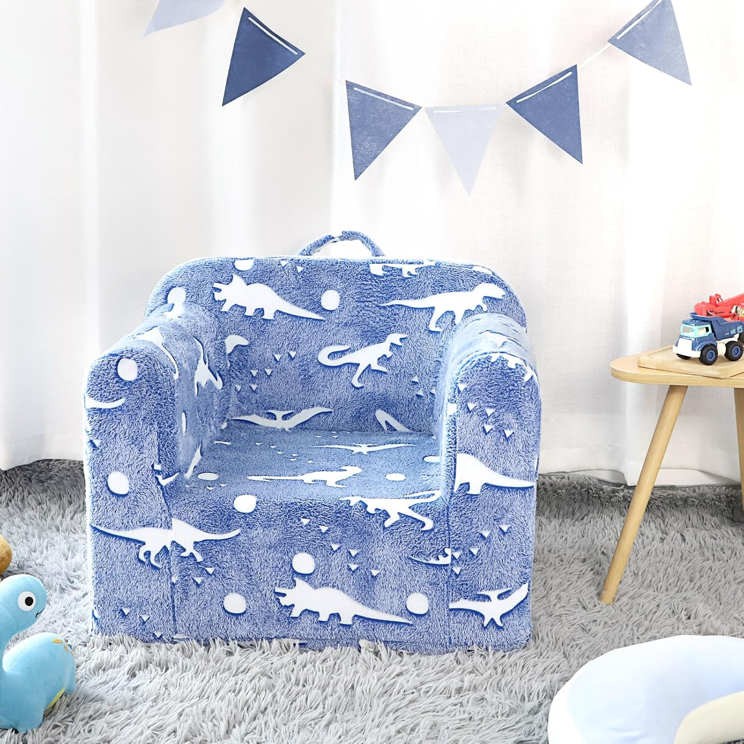 TANOFAR Kids Couch, Toddler Chairs Comfy, Kids Sofa for Boys Ages 1-6, Toddler Foam Couch Glow in the Dark, Soft Comfortable, Cute Dinosaurs image number 3