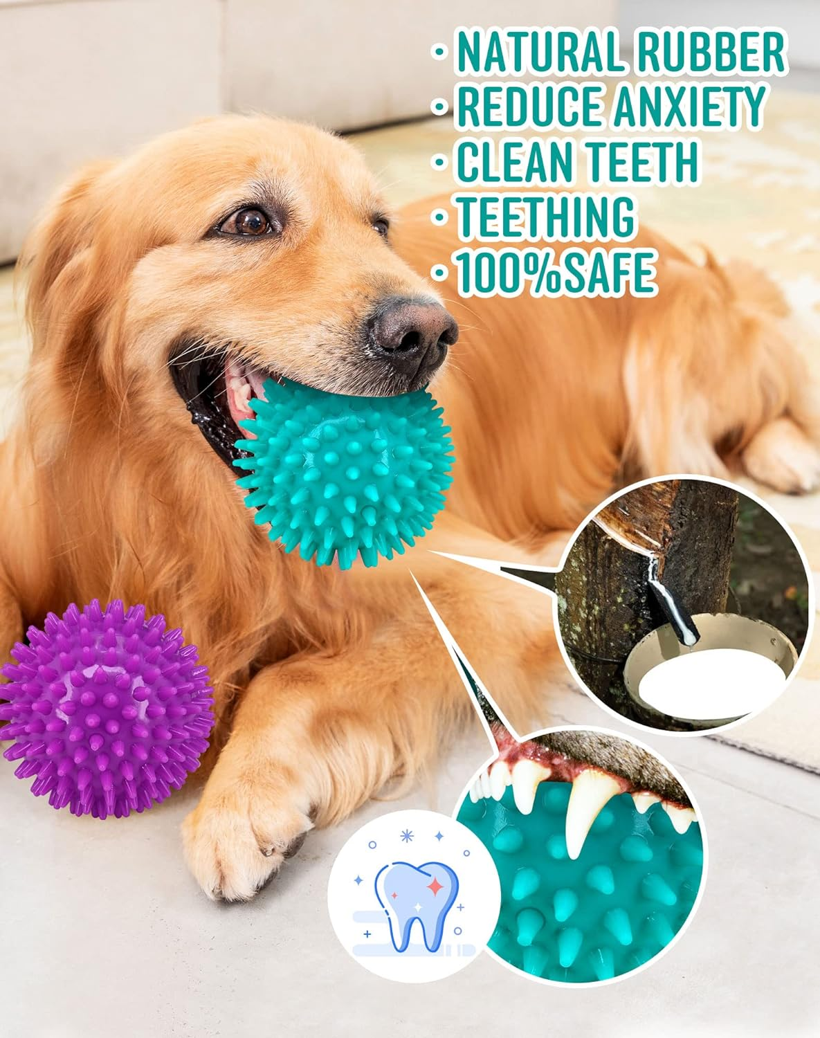2 Pack 4.5&rdquo; Heavy Duty Squeaky Dog Ball for Medium Large Dogs, Spikey Dog Ball Toys for Clean Teeth and Training, Large Dog Toys for Aggressive Chewers&hellip; - Purple image number 3